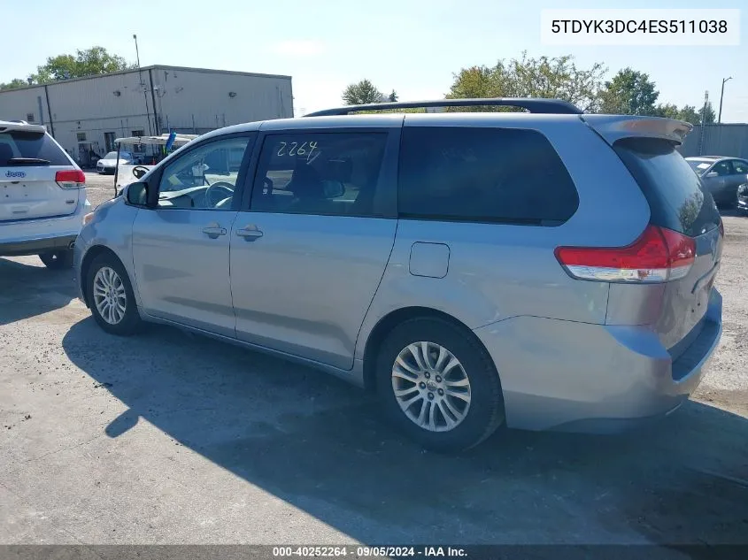 2014 Toyota Sienna Xle V6 8 Passenger VIN: 5TDYK3DC4ES511038 Lot: 40252264