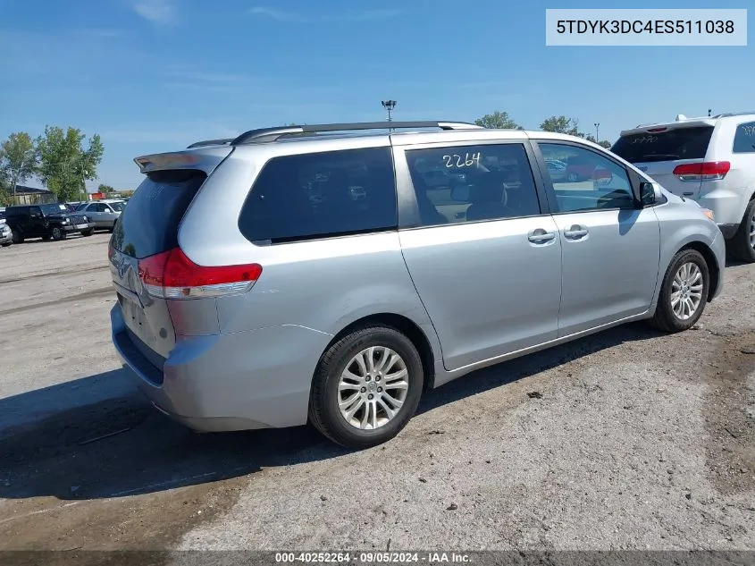 2014 Toyota Sienna Xle V6 8 Passenger VIN: 5TDYK3DC4ES511038 Lot: 40252264