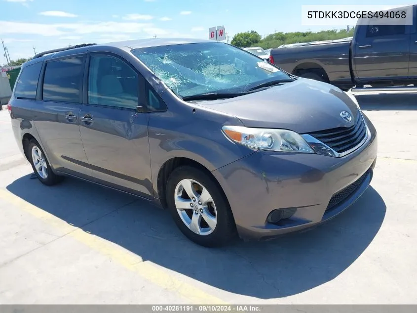 2014 Toyota Sienna Le V6 8 Passenger VIN: 5TDKK3DC6ES494068 Lot: 40281191