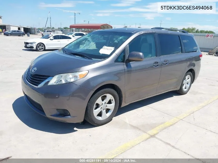 2014 Toyota Sienna Le V6 8 Passenger VIN: 5TDKK3DC6ES494068 Lot: 40281191