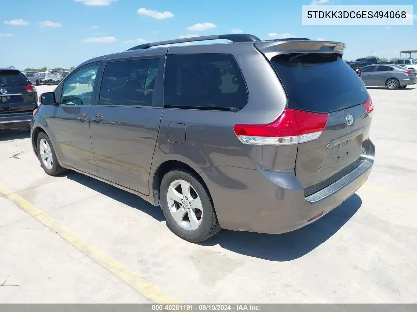 2014 Toyota Sienna Le V6 8 Passenger VIN: 5TDKK3DC6ES494068 Lot: 40281191