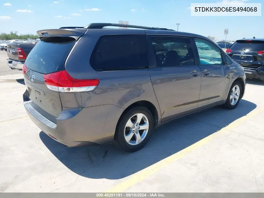 2014 Toyota Sienna Le V6 8 Passenger VIN: 5TDKK3DC6ES494068 Lot: 40281191