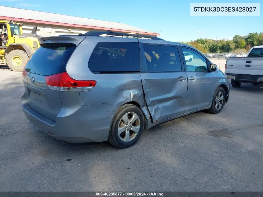 2014 Toyota Sienna Le V6 8 Passenger VIN: 5TDKK3DC3ES428027 Lot: 40285877