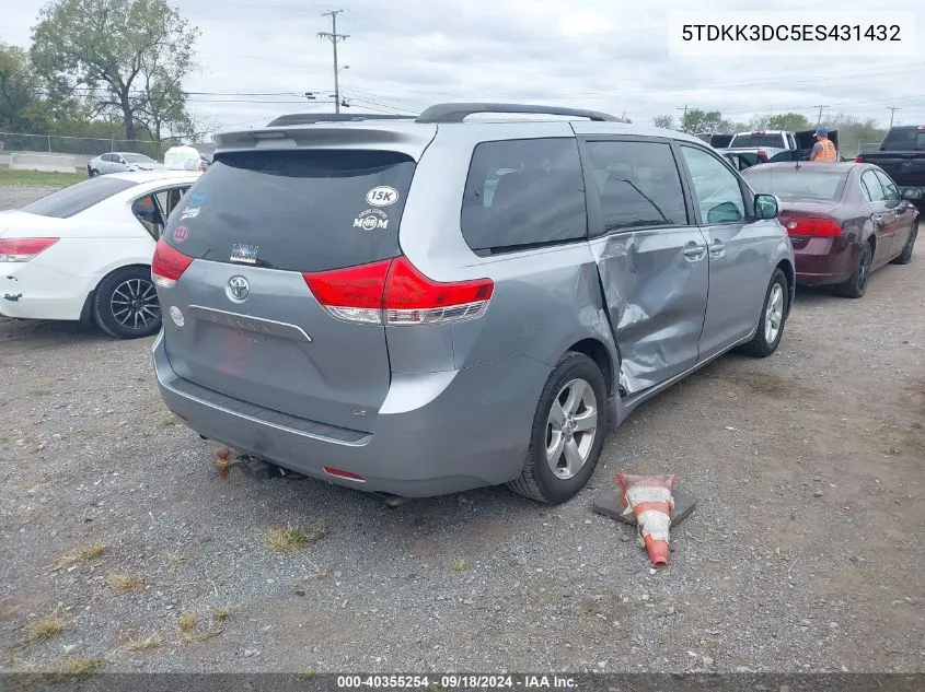 2014 Toyota Sienna Le V6 8 Passenger VIN: 5TDKK3DC5ES431432 Lot: 40355254