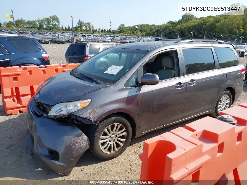 2014 Toyota Sienna Xle V6 8 Passenger VIN: 5TDYK3DC9ES513447 Lot: 40355455