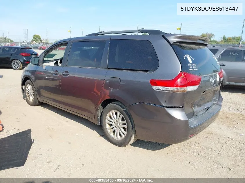 2014 Toyota Sienna Xle V6 8 Passenger VIN: 5TDYK3DC9ES513447 Lot: 40355455