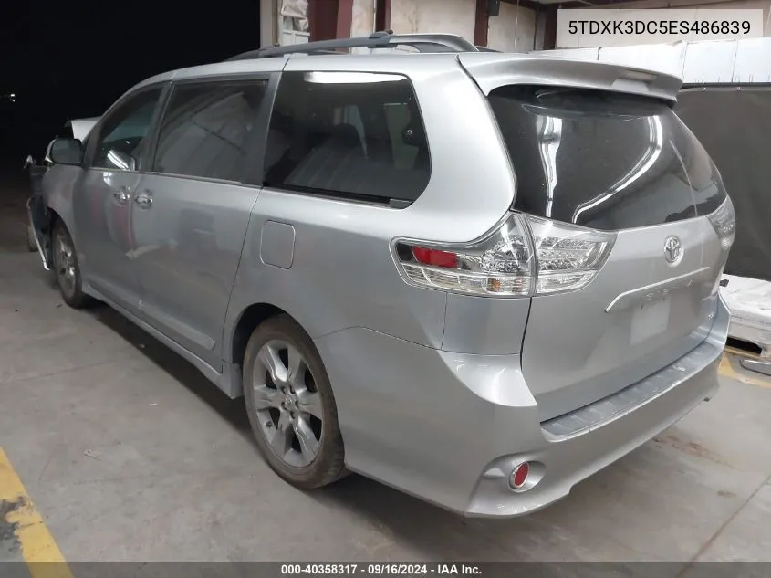 2014 Toyota Sienna Se 8 Passenger VIN: 5TDXK3DC5ES486839 Lot: 40358317