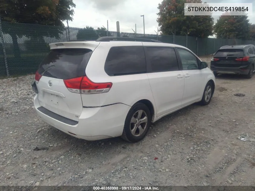 2014 Toyota Sienna Le V6 8 Passenger VIN: 5TDKK3DC4ES419854 Lot: 40358998