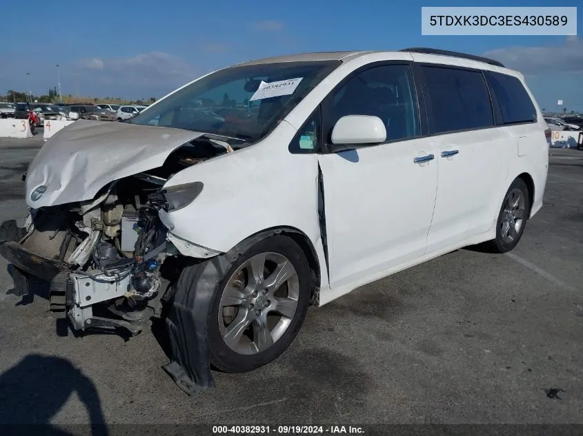 2014 Toyota Sienna Se 8 Passenger VIN: 5TDXK3DC3ES430589 Lot: 40382931