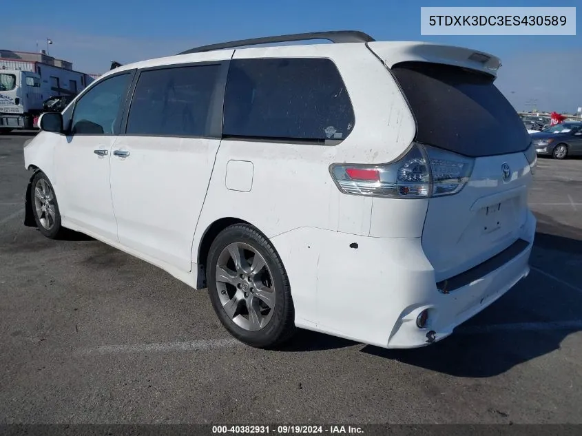 2014 Toyota Sienna Se 8 Passenger VIN: 5TDXK3DC3ES430589 Lot: 40382931