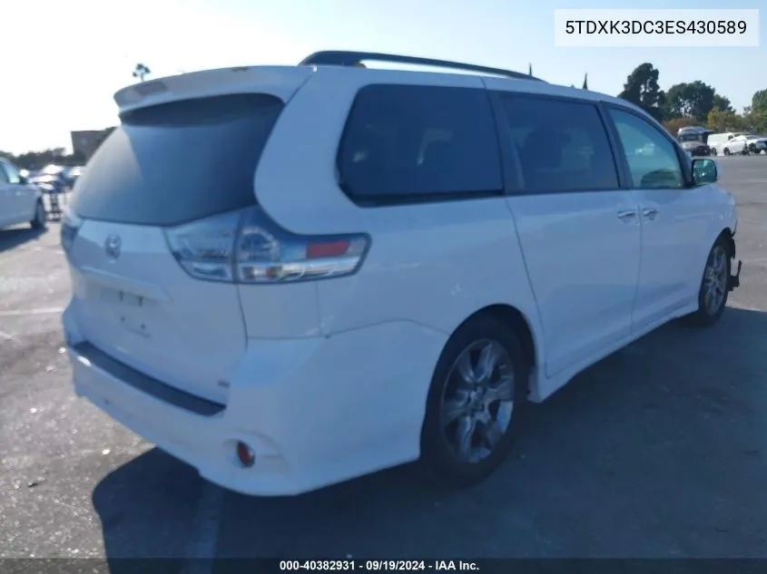 2014 Toyota Sienna Se 8 Passenger VIN: 5TDXK3DC3ES430589 Lot: 40382931