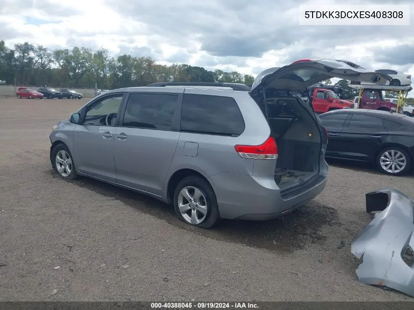 2014 Toyota Sienna Le V6 8 Passenger VIN: 5TDKK3DCXES408308 Lot: 40388045