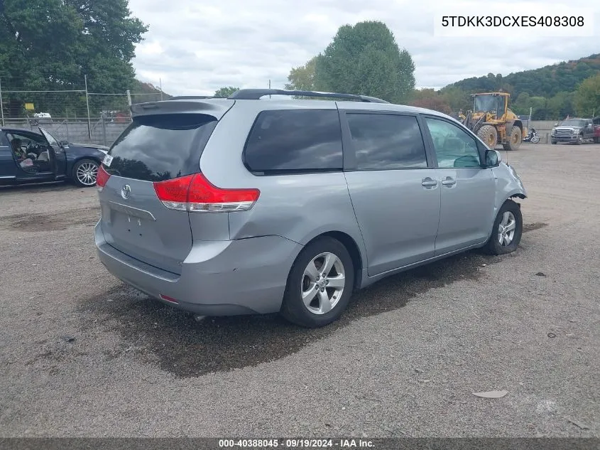 2014 Toyota Sienna Le V6 8 Passenger VIN: 5TDKK3DCXES408308 Lot: 40388045