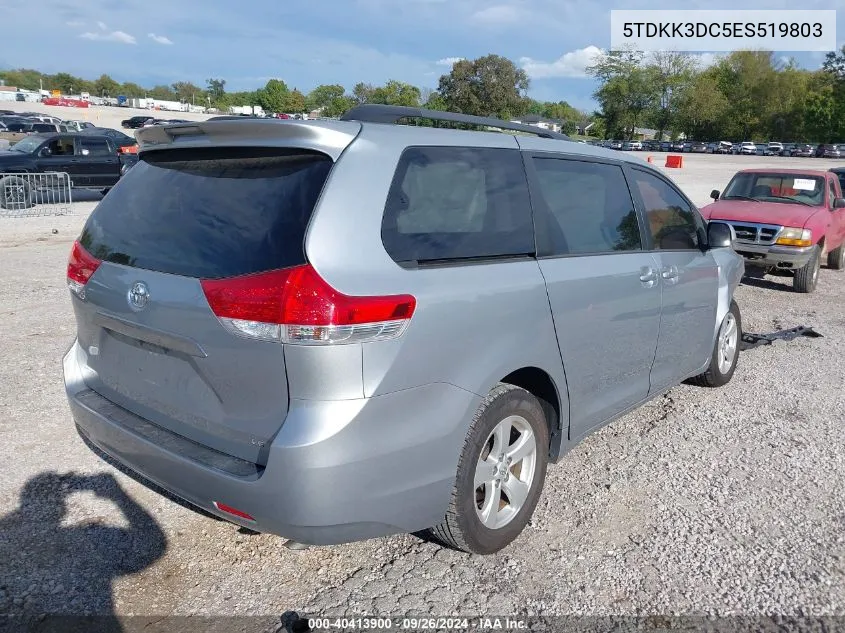 2014 Toyota Sienna Le VIN: 5TDKK3DC5ES519803 Lot: 40413900