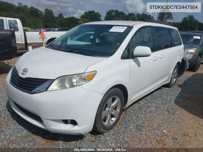 2014 Toyota Sienna Le V6 8 Passenger VIN: 5TDKK3DC7ES447504 Lot: 40434000