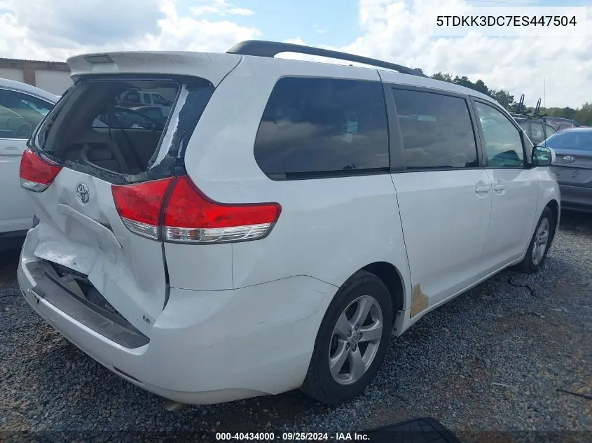 2014 Toyota Sienna Le V6 8 Passenger VIN: 5TDKK3DC7ES447504 Lot: 40434000