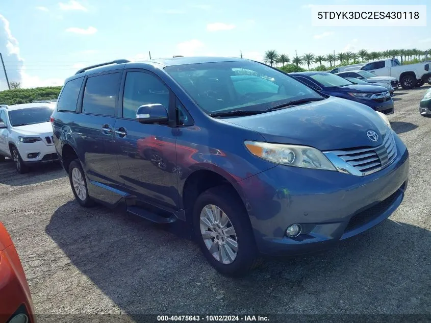 2014 Toyota Sienna Limited V6 7 Passenger VIN: 5TDYK3DC2ES430118 Lot: 40475643