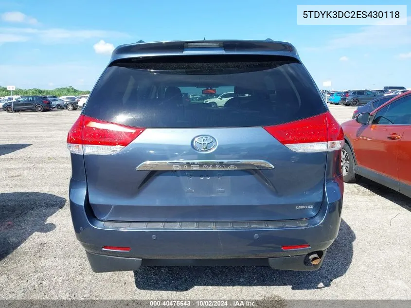 5TDYK3DC2ES430118 2014 Toyota Sienna Limited V6 7 Passenger