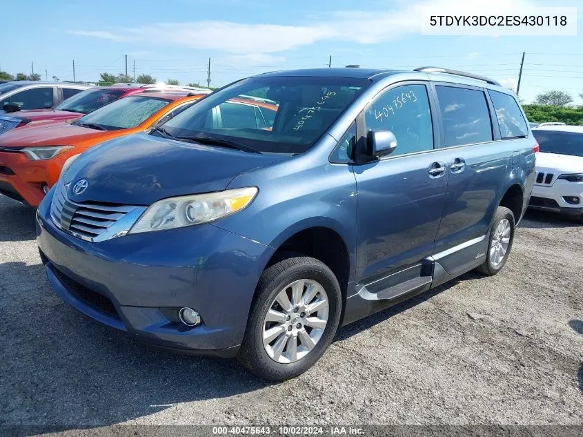 2014 Toyota Sienna Limited V6 7 Passenger VIN: 5TDYK3DC2ES430118 Lot: 40475643