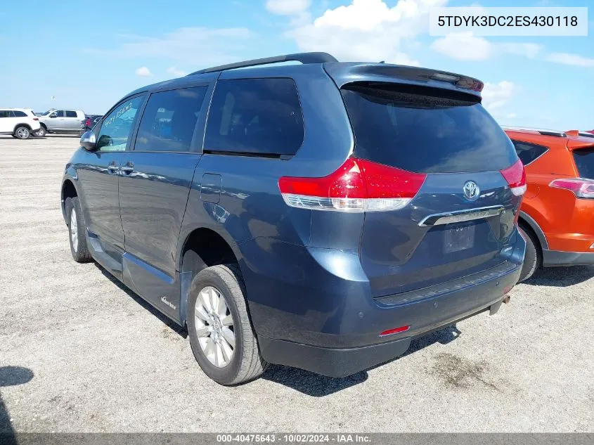 2014 Toyota Sienna Limited V6 7 Passenger VIN: 5TDYK3DC2ES430118 Lot: 40475643