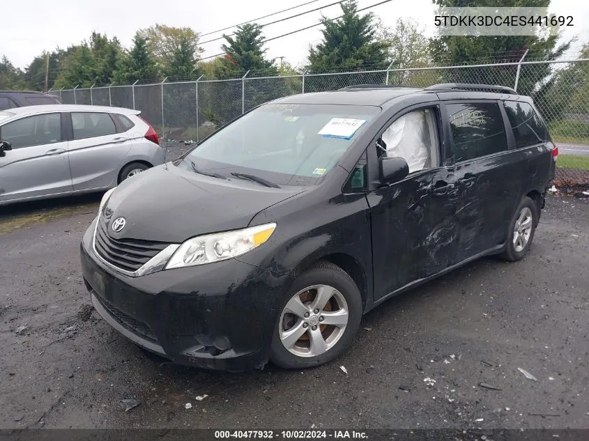 2014 Toyota Sienna Le V6 8 Passenger VIN: 5TDKK3DC4ES441692 Lot: 40477932