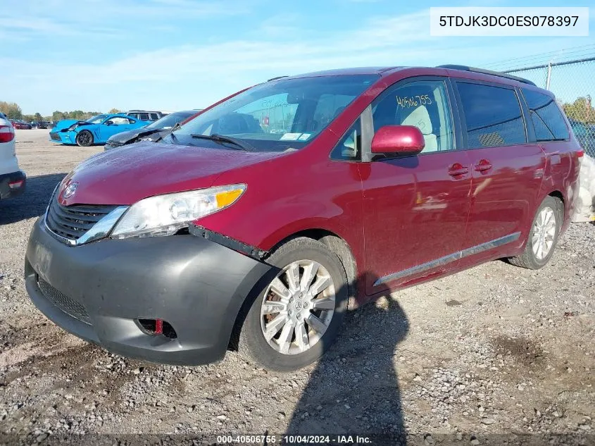 2014 Toyota Sienna Le 7 Passenger VIN: 5TDJK3DC0ES078397 Lot: 40506755