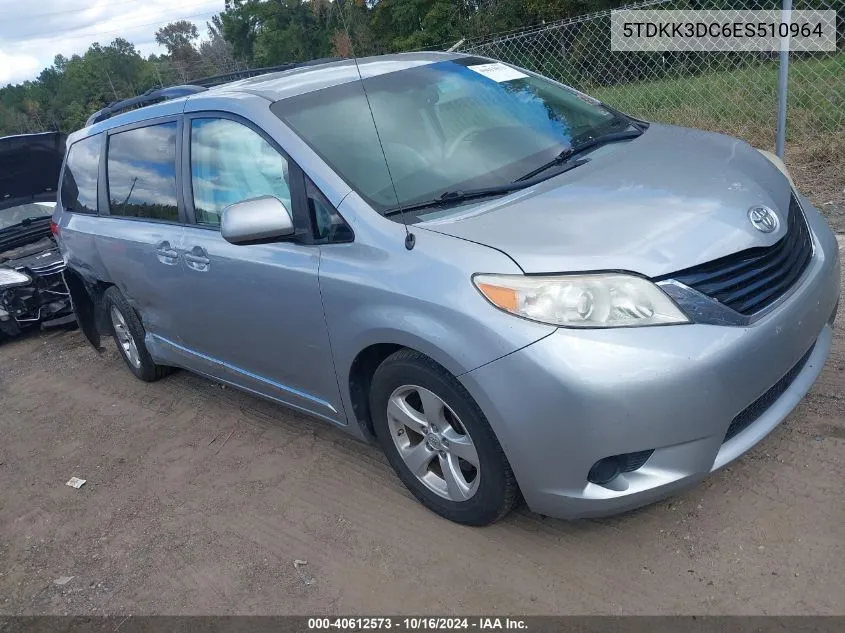 2014 Toyota Sienna Le V6 8 Passenger VIN: 5TDKK3DC6ES510964 Lot: 40612573