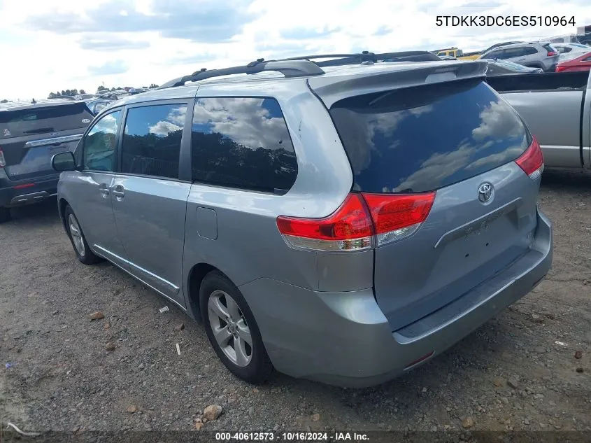 2014 Toyota Sienna Le V6 8 Passenger VIN: 5TDKK3DC6ES510964 Lot: 40612573