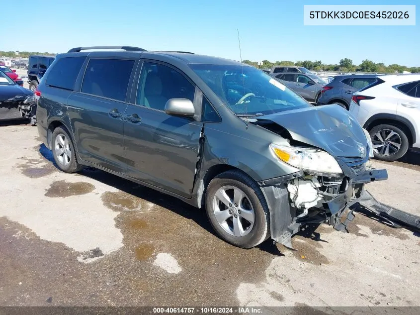 2014 Toyota Sienna Le V6 8 Passenger VIN: 5TDKK3DC0ES452026 Lot: 40614757