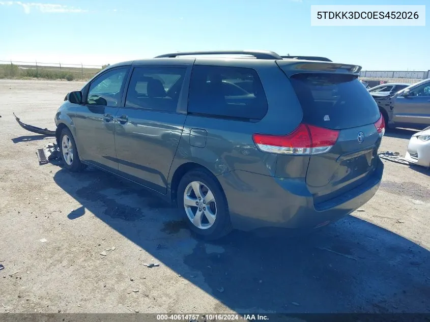 2014 Toyota Sienna Le V6 8 Passenger VIN: 5TDKK3DC0ES452026 Lot: 40614757