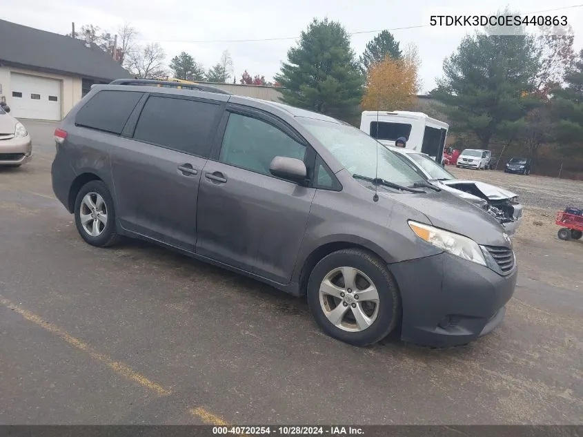 2014 Toyota Sienna Le V6 8 Passenger VIN: 5TDKK3DC0ES440863 Lot: 40720254