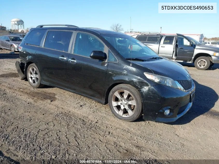 2014 Toyota Sienna Se 8 Passenger VIN: 5TDXK3DC0ES490653 Lot: 40761684