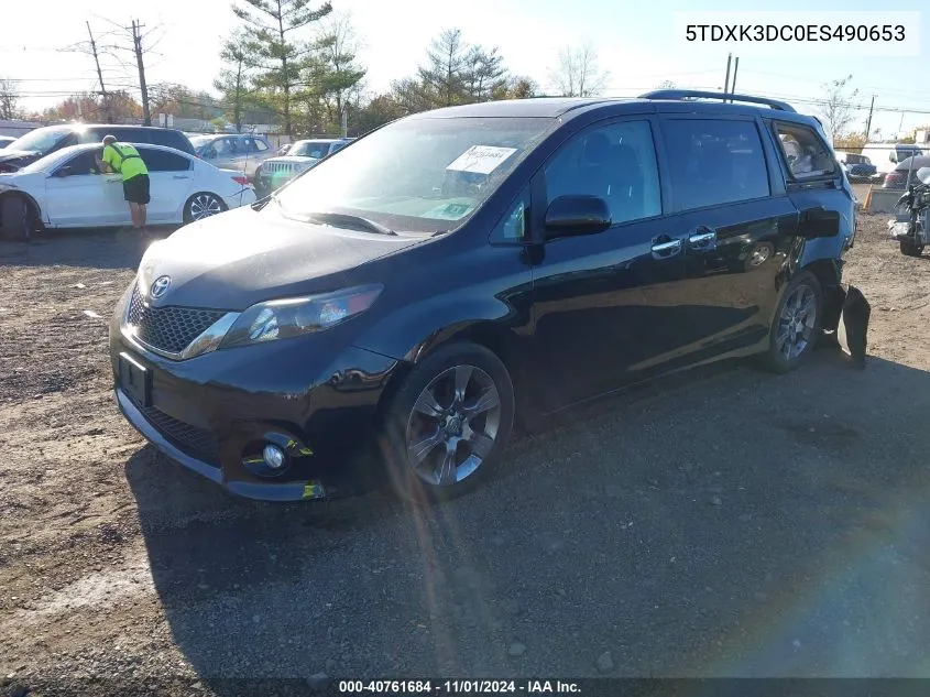 2014 Toyota Sienna Se 8 Passenger VIN: 5TDXK3DC0ES490653 Lot: 40761684