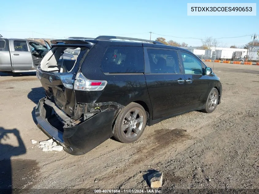 2014 Toyota Sienna Se 8 Passenger VIN: 5TDXK3DC0ES490653 Lot: 40761684