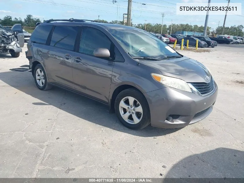 2014 Toyota Sienna Le V6 8 Passenger VIN: 5TDKK3DCXES432611 Lot: 40771635