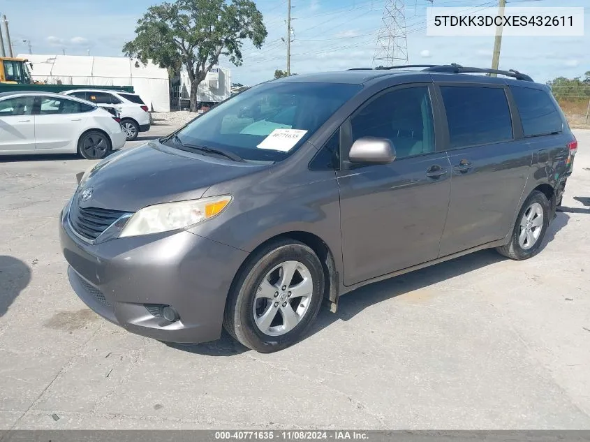 2014 Toyota Sienna Le V6 8 Passenger VIN: 5TDKK3DCXES432611 Lot: 40771635