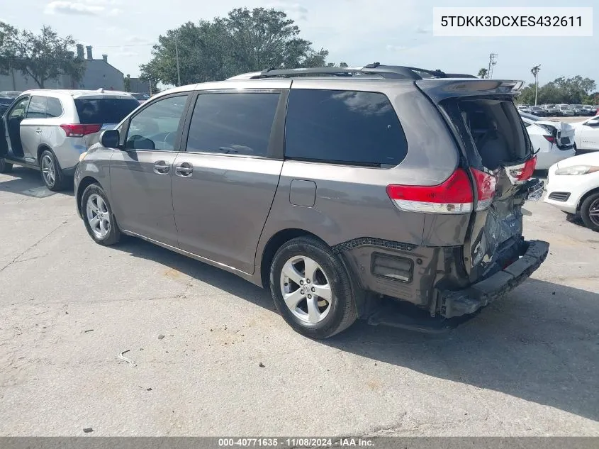 2014 Toyota Sienna Le V6 8 Passenger VIN: 5TDKK3DCXES432611 Lot: 40771635