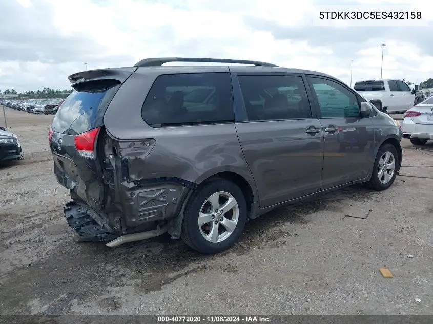 2014 Toyota Sienna Le V6 8 Passenger VIN: 5TDKK3DC5ES432158 Lot: 40772020