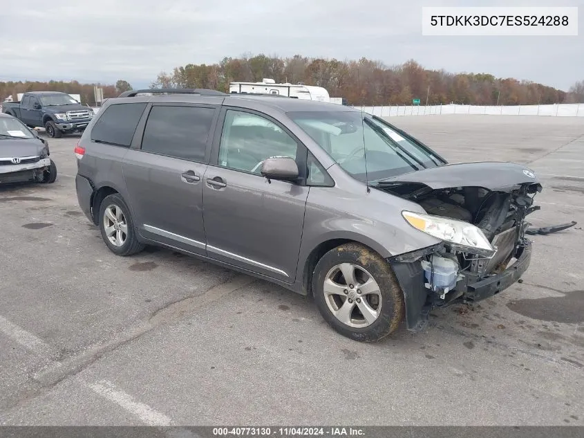 2014 Toyota Sienna Le V6 8 Passenger VIN: 5TDKK3DC7ES524288 Lot: 40773130