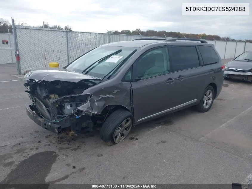 2014 Toyota Sienna Le V6 8 Passenger VIN: 5TDKK3DC7ES524288 Lot: 40773130