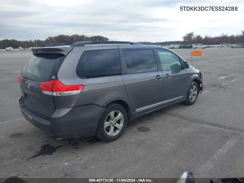 2014 Toyota Sienna Le V6 8 Passenger VIN: 5TDKK3DC7ES524288 Lot: 40773130