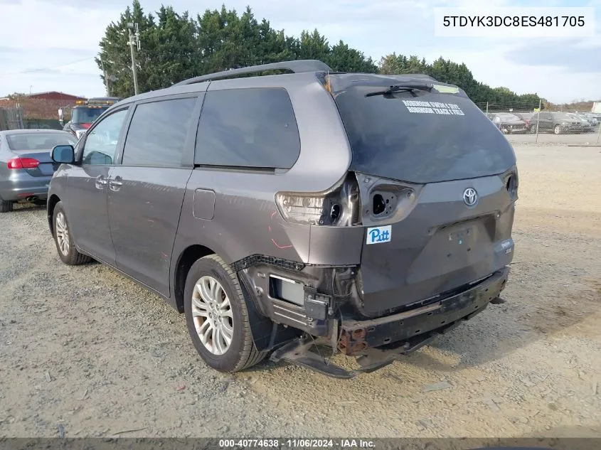 2014 Toyota Sienna Xle/Limited VIN: 5TDYK3DC8ES481705 Lot: 40774638