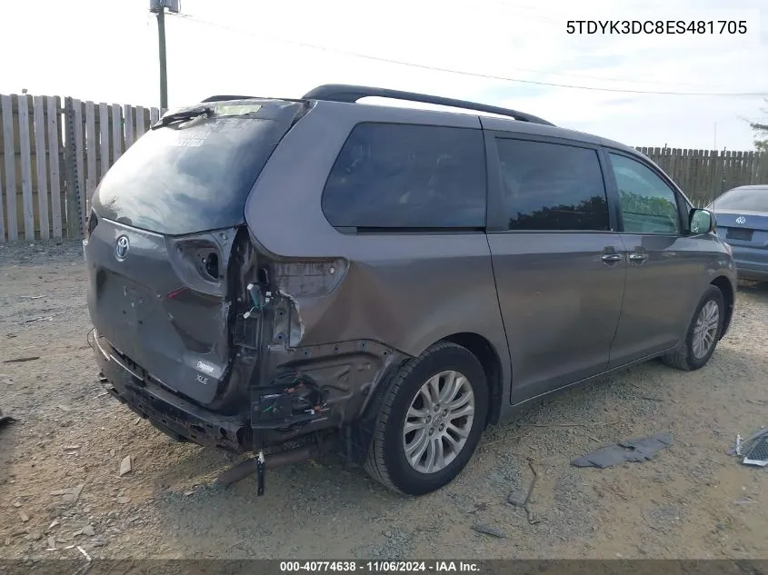 2014 Toyota Sienna Xle/Limited VIN: 5TDYK3DC8ES481705 Lot: 40774638