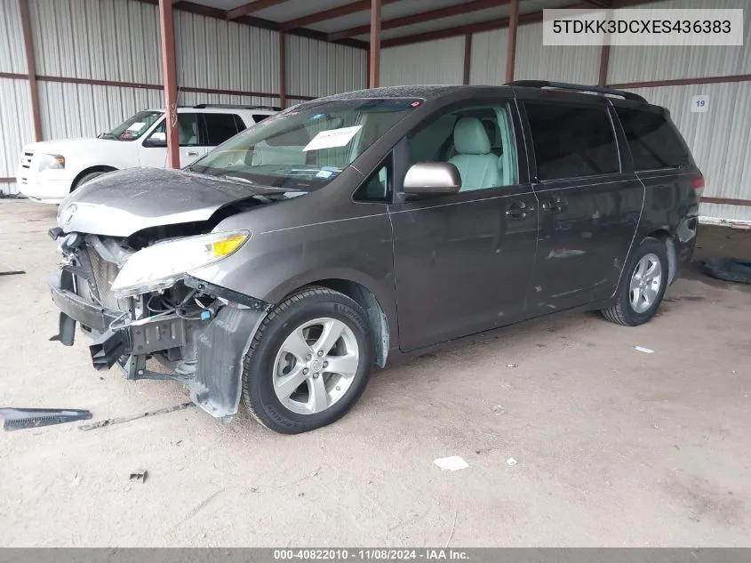 2014 Toyota Sienna Le V6 8 Passenger VIN: 5TDKK3DCXES436383 Lot: 40822010