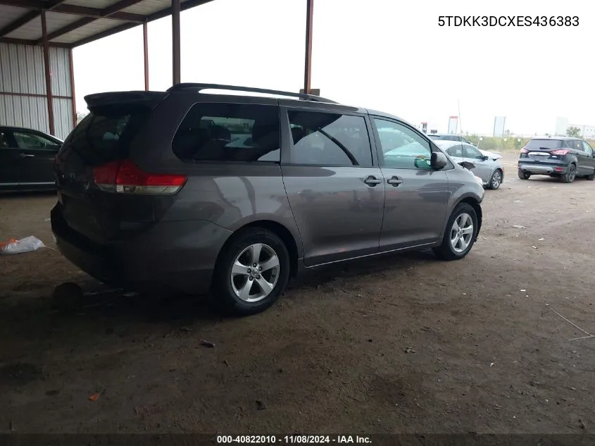 2014 Toyota Sienna Le V6 8 Passenger VIN: 5TDKK3DCXES436383 Lot: 40822010