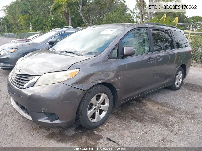 5TDKK3DC0ES476262 2014 Toyota Sienna Le V6 8 Passenger