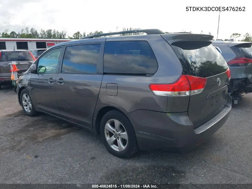 5TDKK3DC0ES476262 2014 Toyota Sienna Le V6 8 Passenger