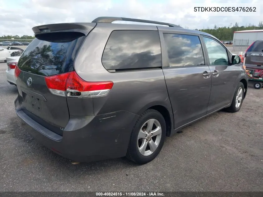 5TDKK3DC0ES476262 2014 Toyota Sienna Le V6 8 Passenger