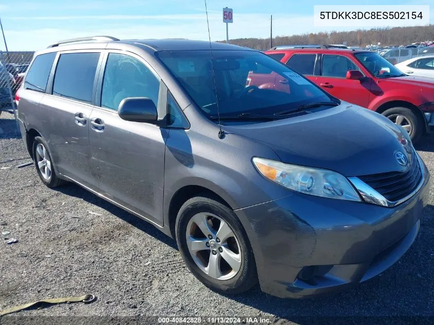 2014 Toyota Sienna Le V6 8 Passenger VIN: 5TDKK3DC8ES502154 Lot: 40842828