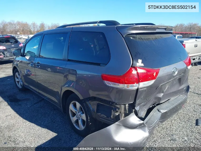 2014 Toyota Sienna Le V6 8 Passenger VIN: 5TDKK3DC8ES502154 Lot: 40842828